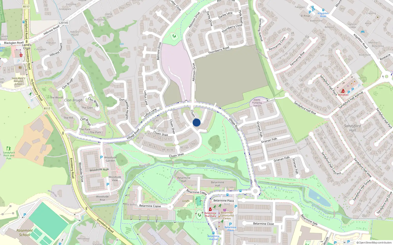 Overhead map showing the location of 123 Cluain Shee, Sandyford