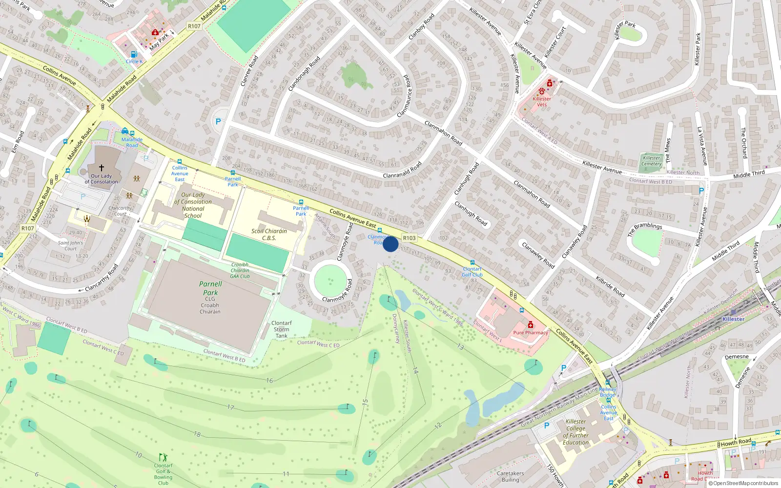 Overhead map showing the location of 123 Collins Avenue East, Killester, Dublin 5