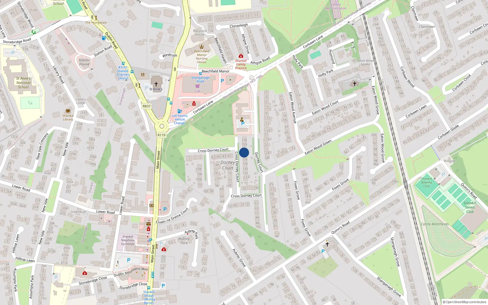 Overhead map showing the location of 123 Dorney Court, Shankill