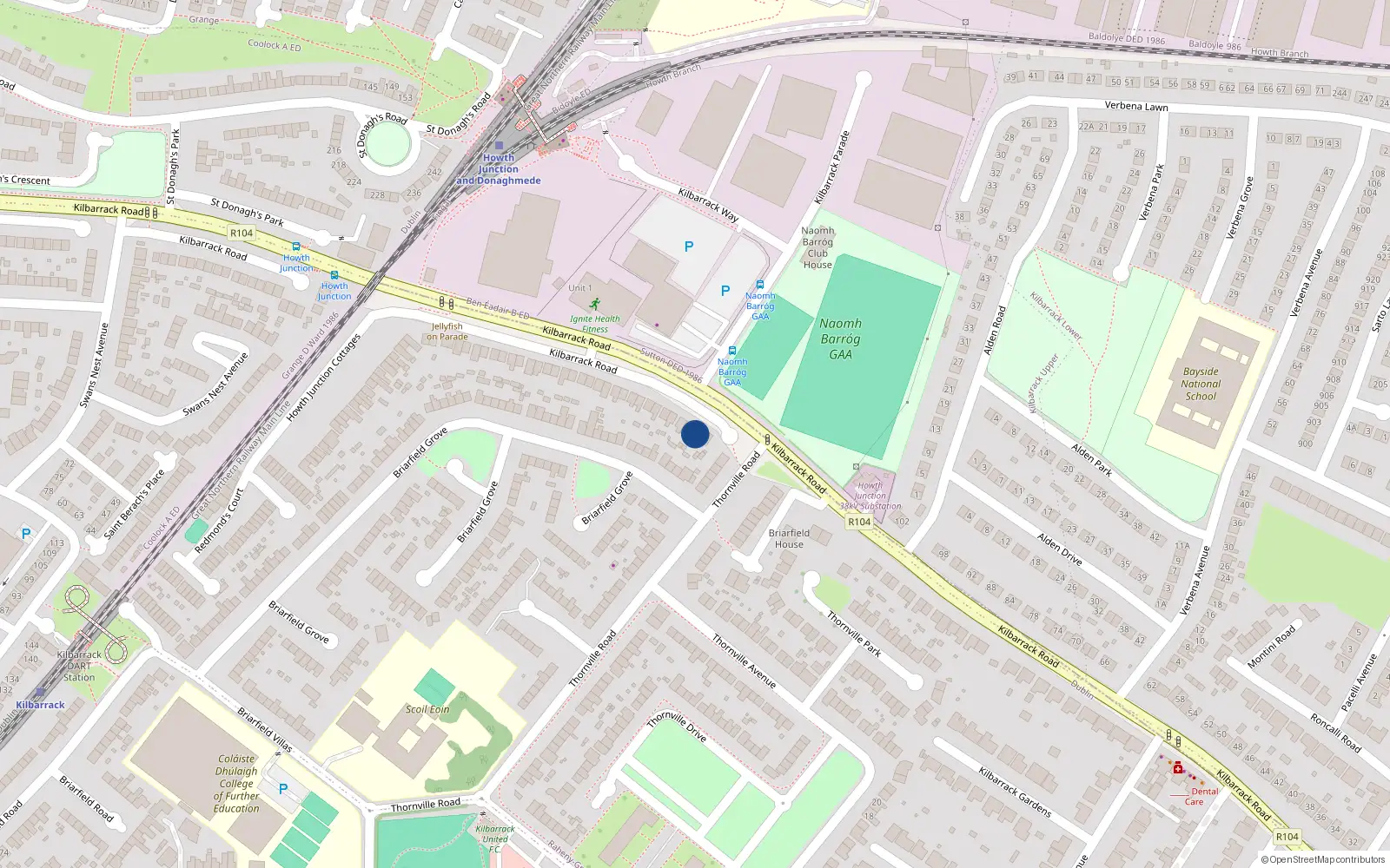 Overhead map showing the location of 123 Kilbarrack Road, Raheny, Dublin 5