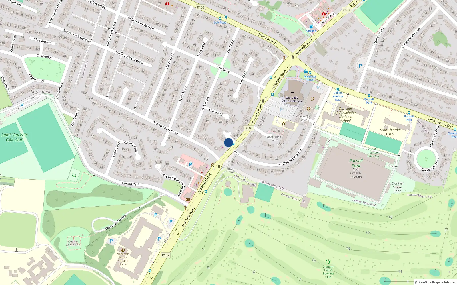 Overhead map showing the location of 123 Malahide Road, Dublin 3