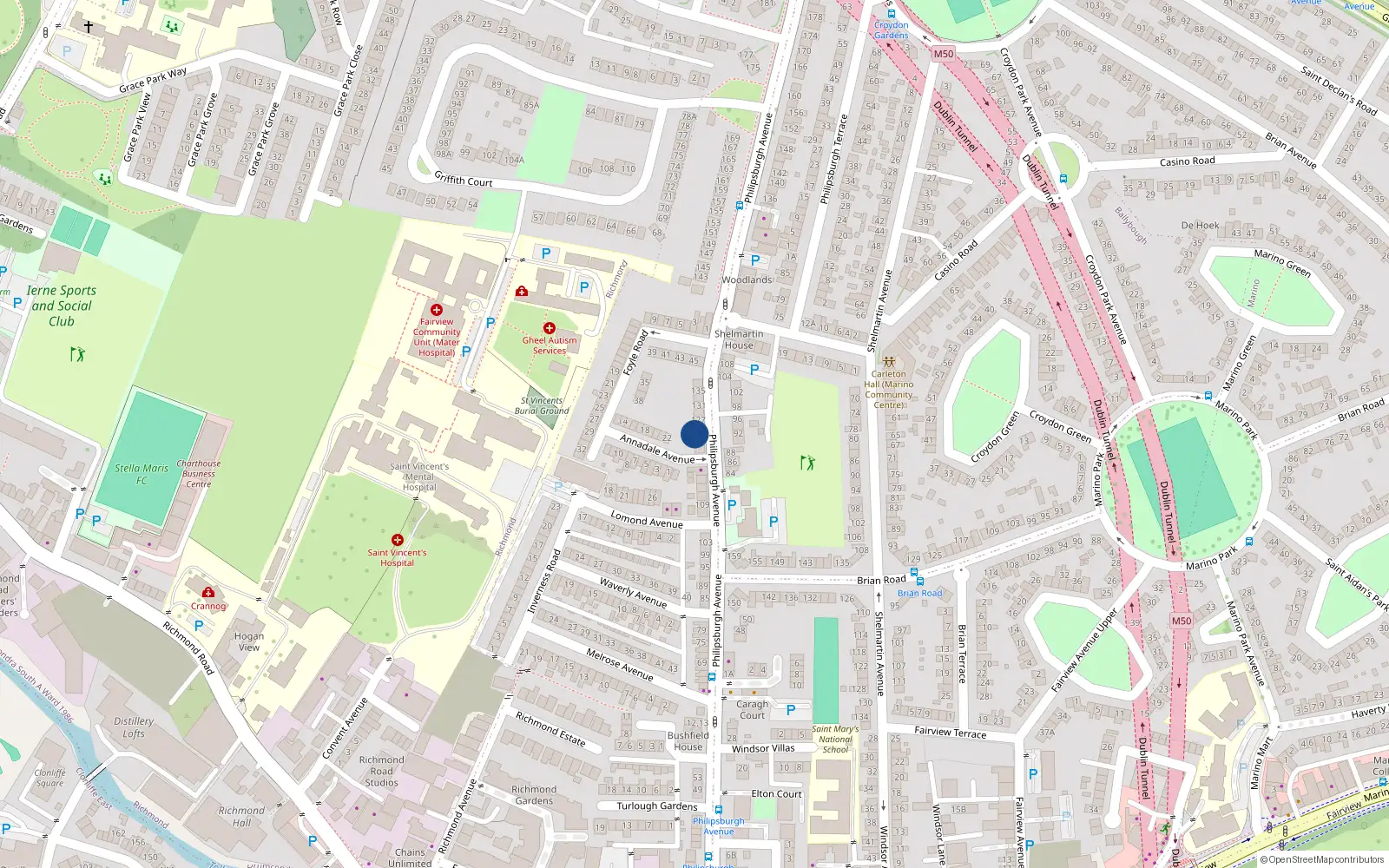 Overhead map showing the location of 123 Philipsburgh Avenue, Dublin 3