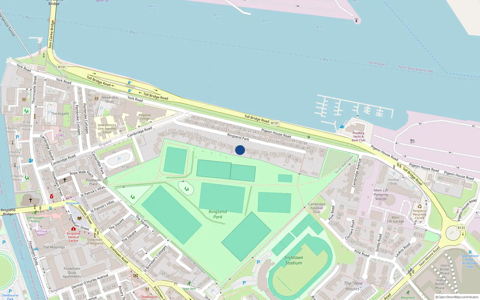 Overhead map showing the location of 123 Ringsend Park, Dublin