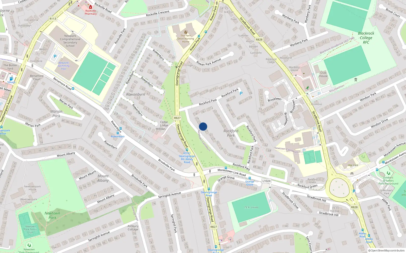 Overhead map showing the location of 123 Rockford Park, Blackrock, Dublin