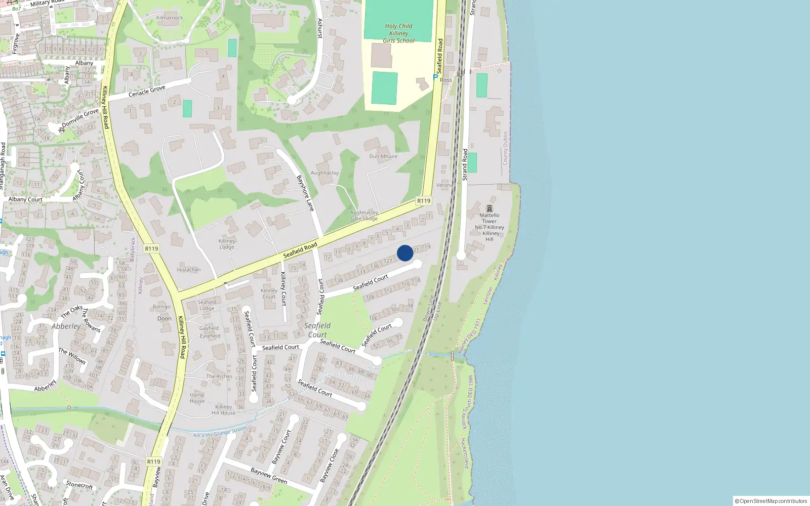 Overhead map showing the location of 123 Seafield Court, Killiney, Dublin