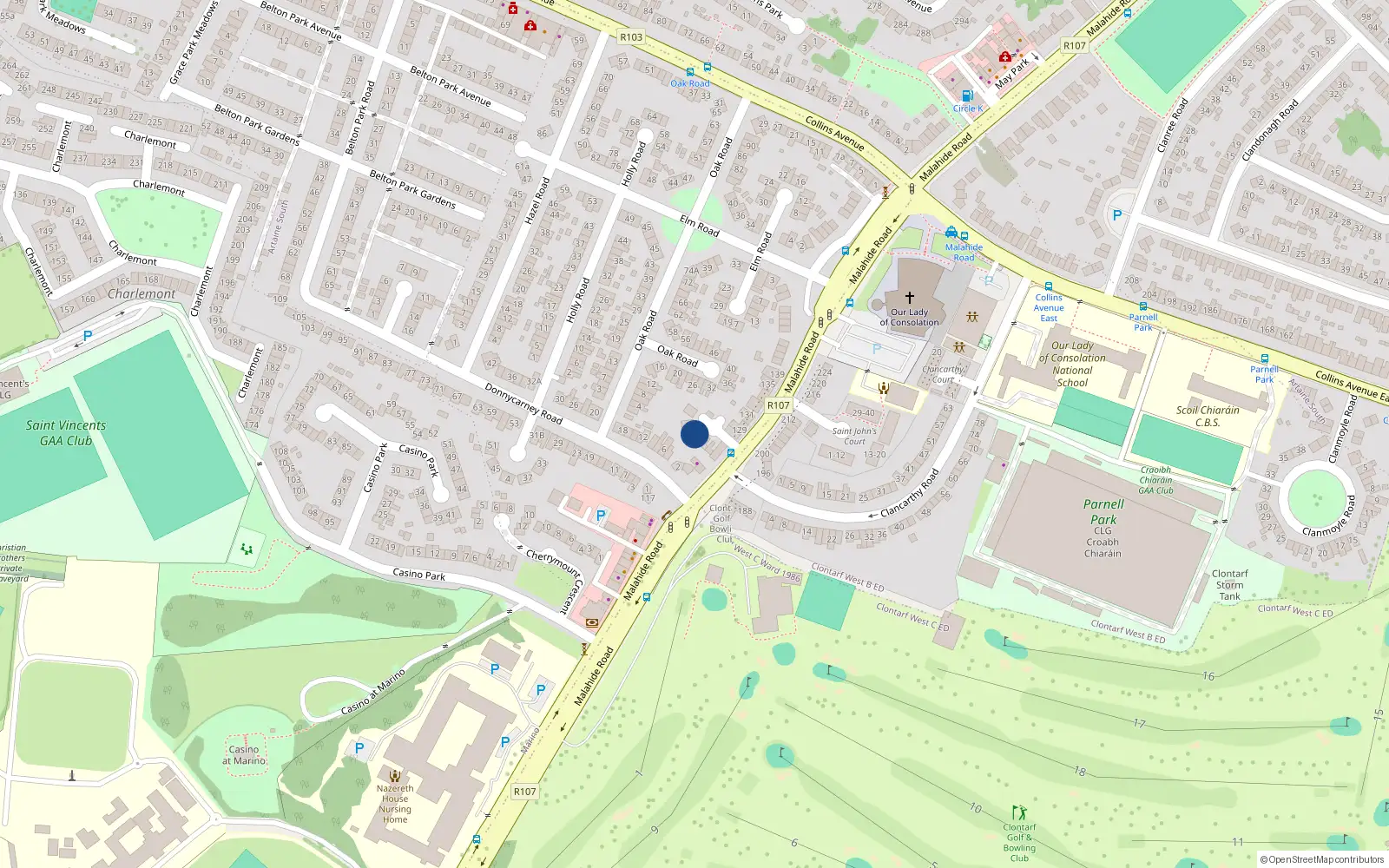 Overhead map showing the location of 123C Malahide Road, Donnycarney, Dublin3