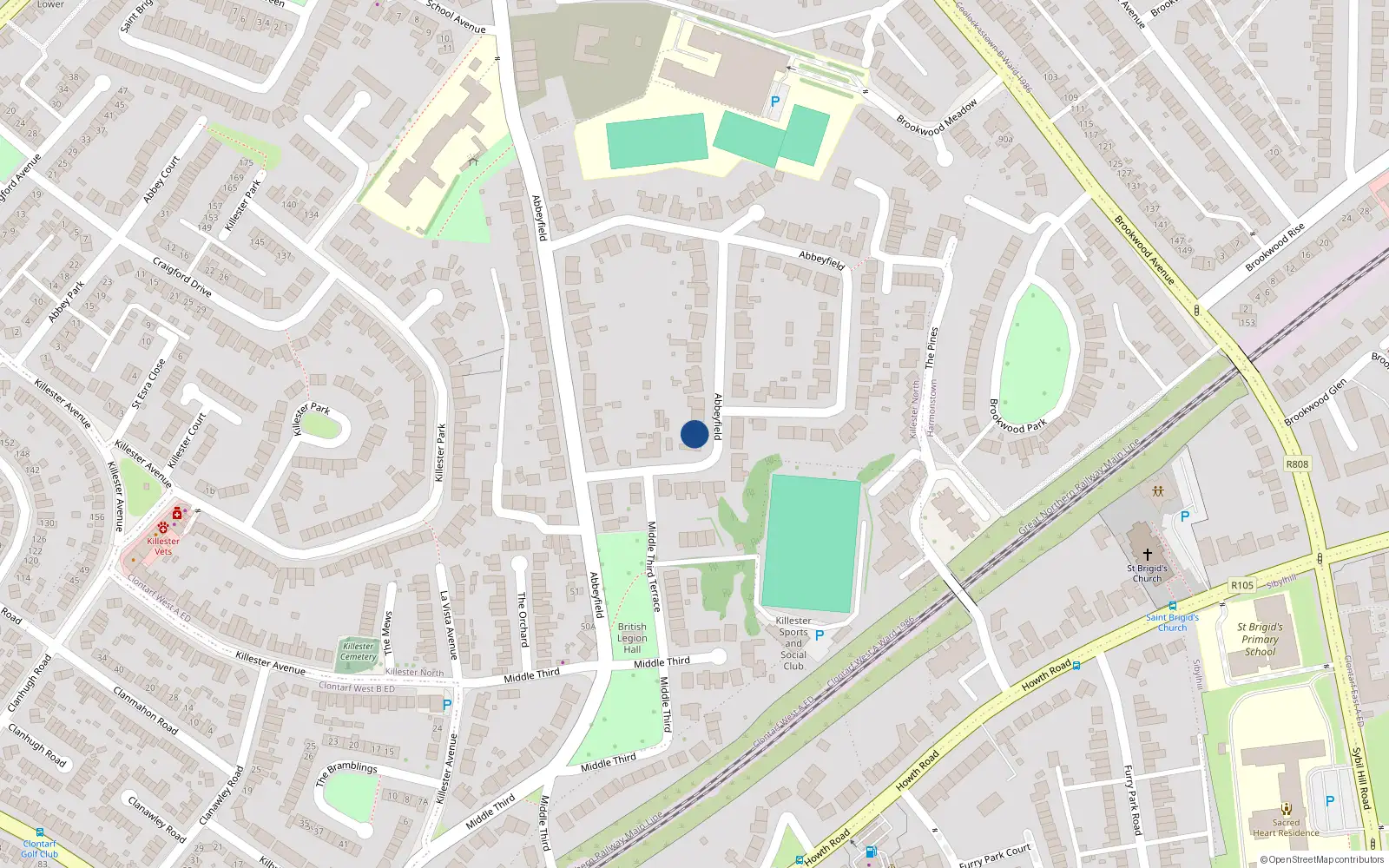 Overhead map showing the location of 124 Abbeyfield, Dublin 5