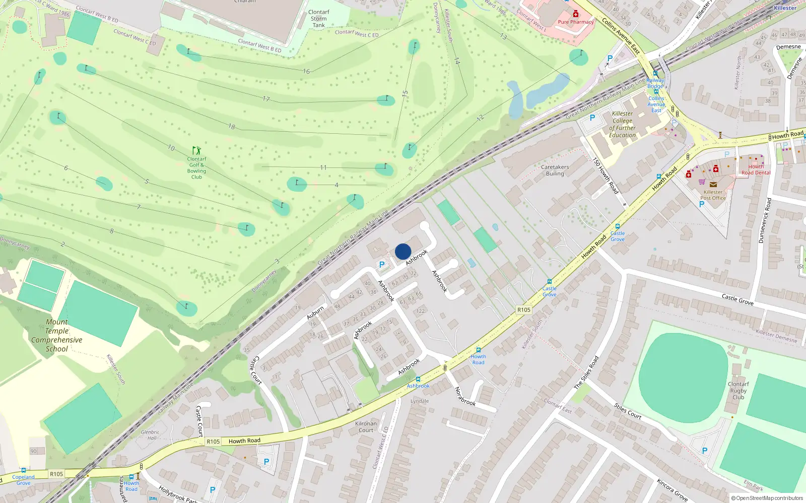 Overhead map showing the location of 124 Ashbrook, Clontarf Dublin 3