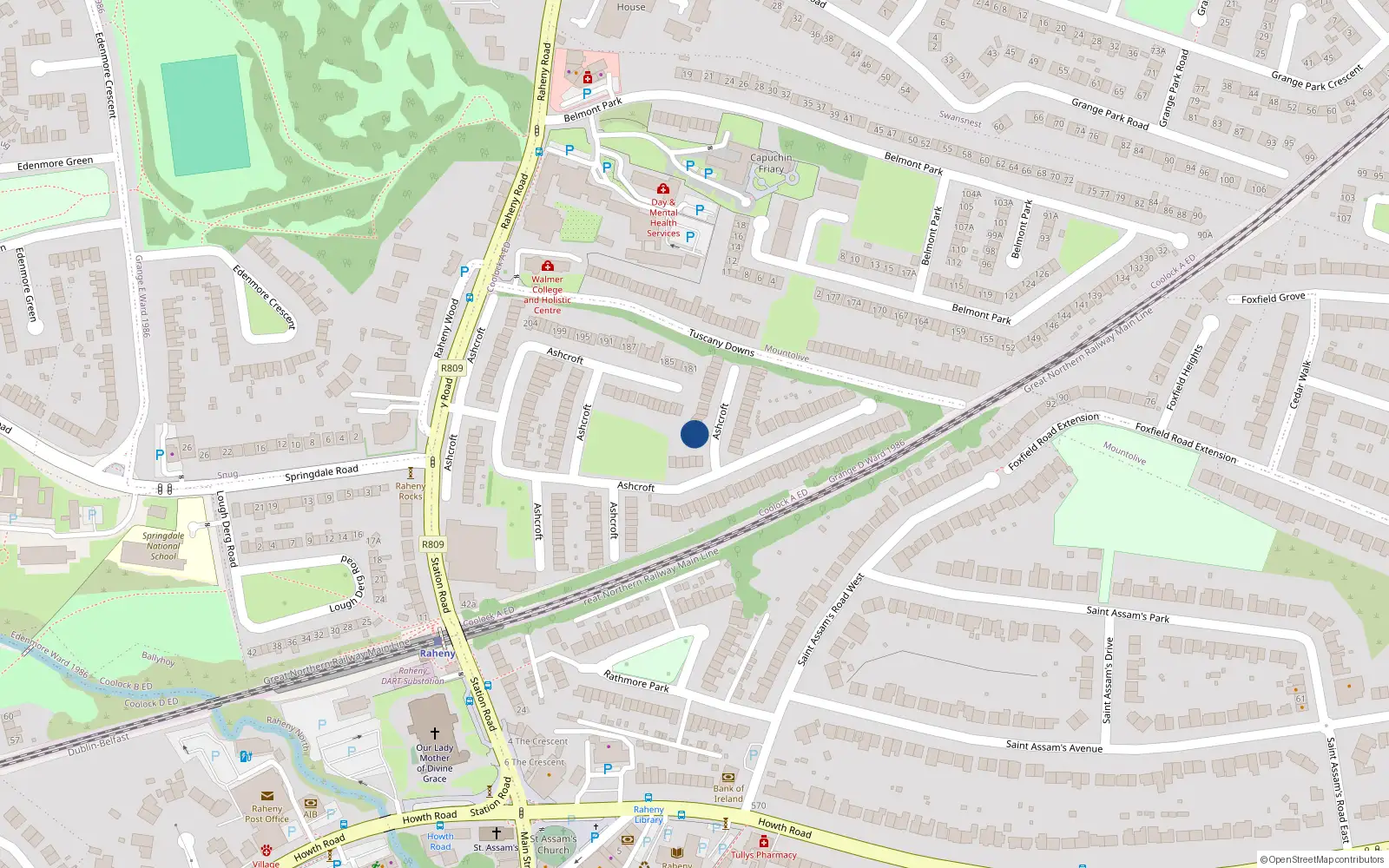 Overhead map showing the location of 124 Ashcroft, Dublin 5