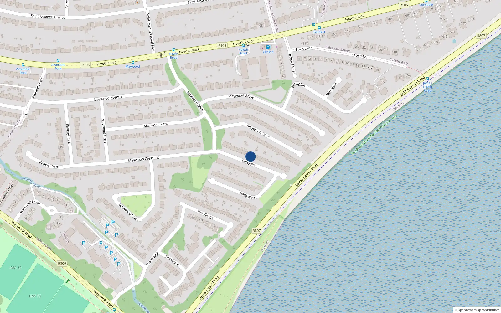 Overhead map showing the location of 124 Bettyglen, Dublin 5