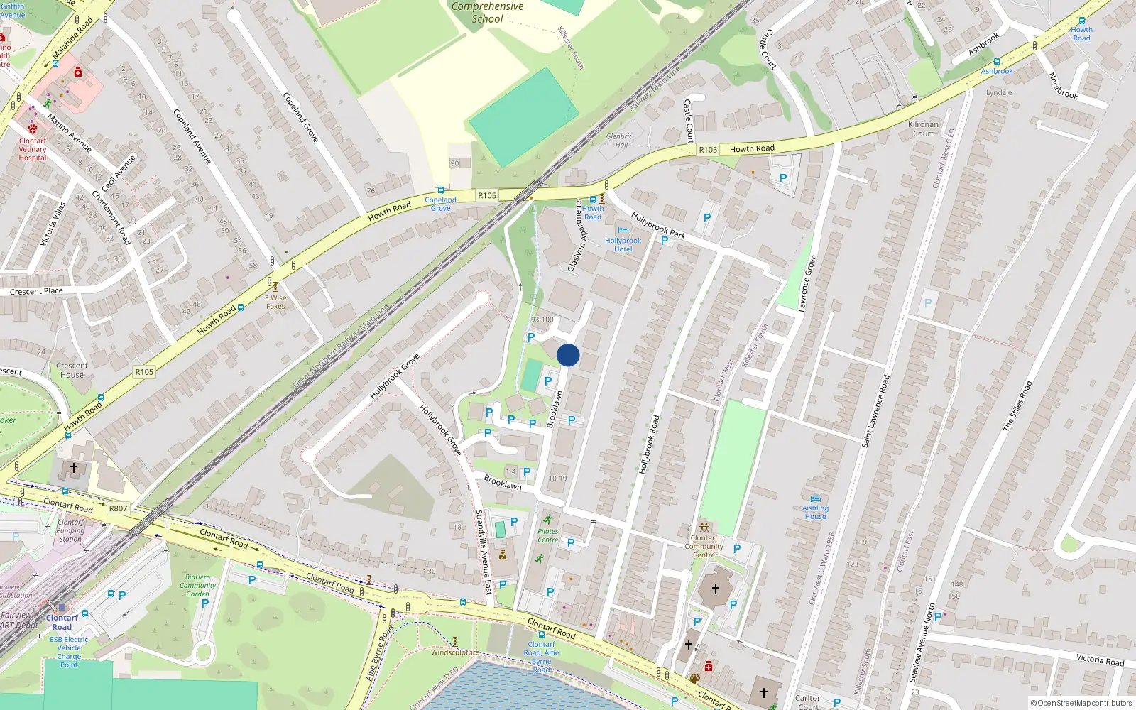 Overhead map showing the location of 124 Brooklawn, Clontarf
