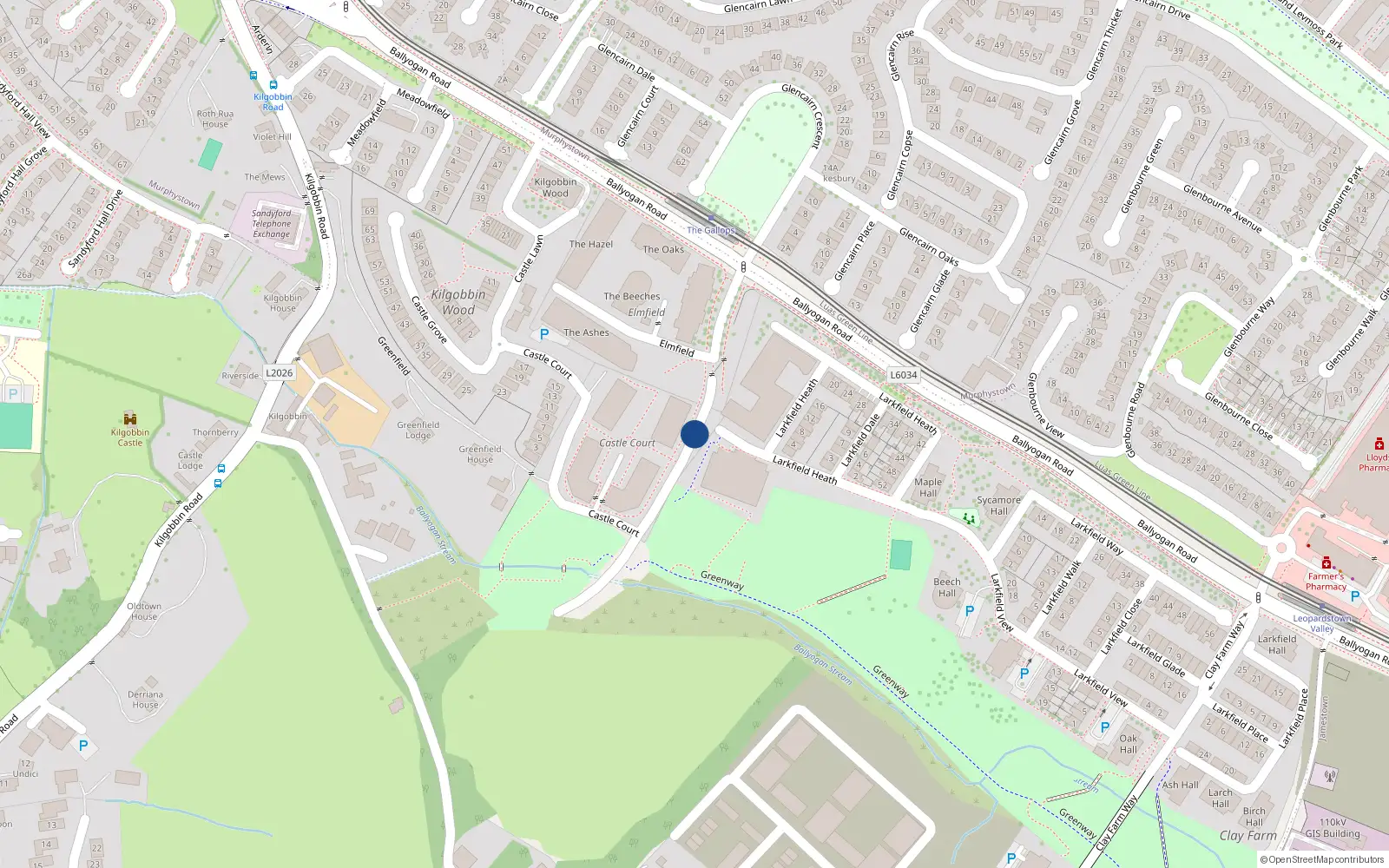 Overhead map showing the location of 124 Castle Court, Sandyford