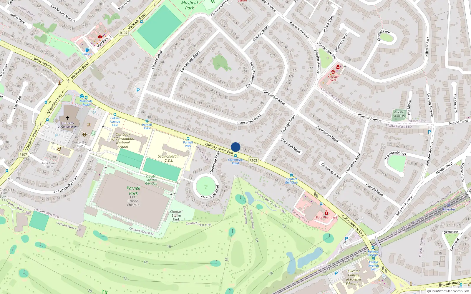Overhead map showing the location of 124 Collins Avenue East, Dublin 5