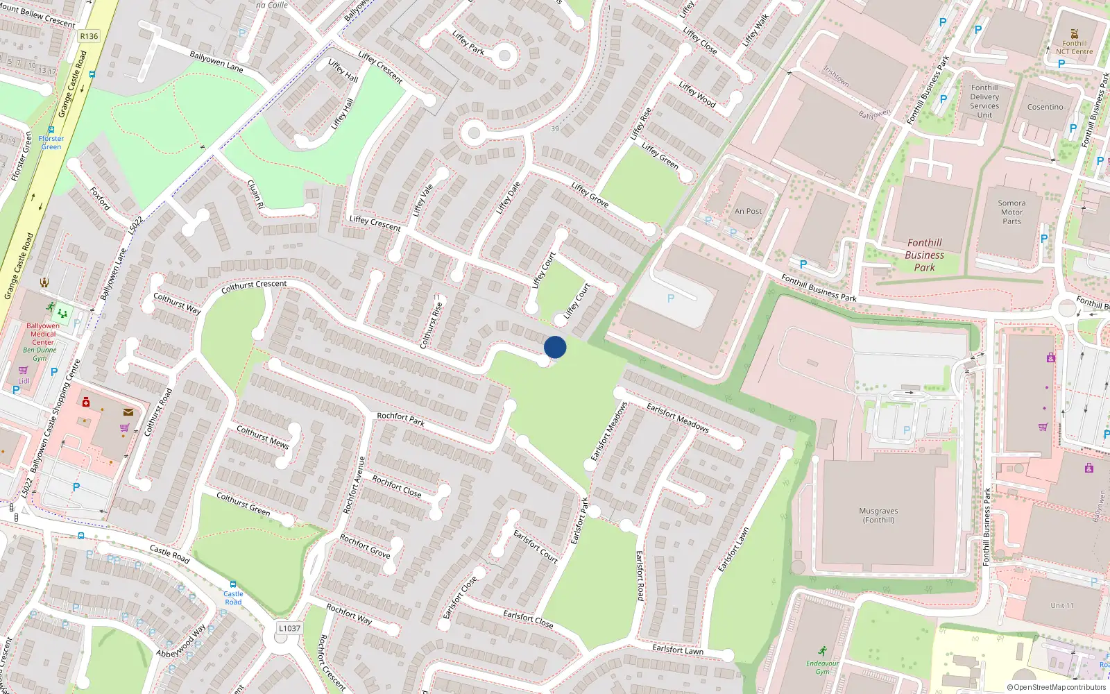 Overhead map showing the location of 124 Colthurst Court, Huntington Glen, Lucan