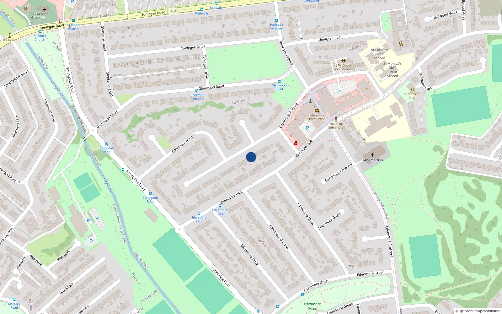 Overhead map showing the location of 124 Edenmore Avenue, Dublin 5