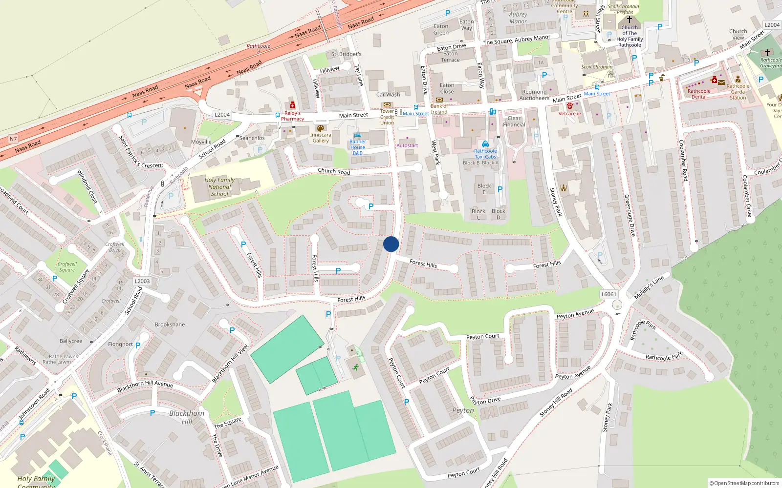 Overhead map showing the location of 124 Forrest Hills, Rathcoole, Dublin