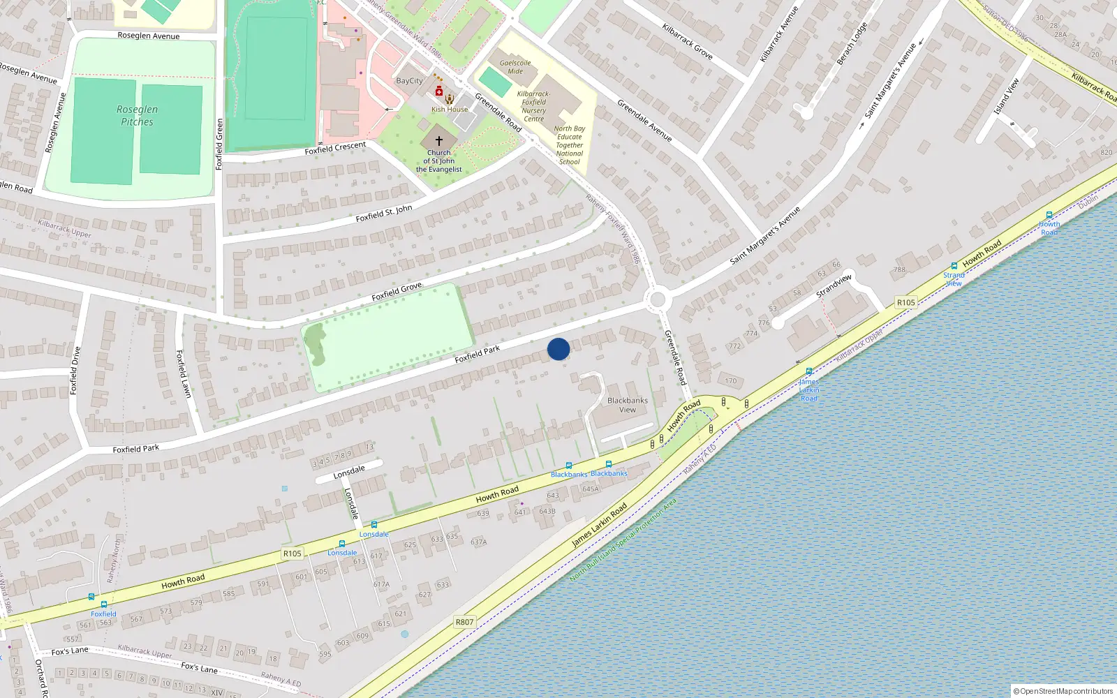 Overhead map showing the location of 124 Foxfield Park, Raheny, Dublin 5