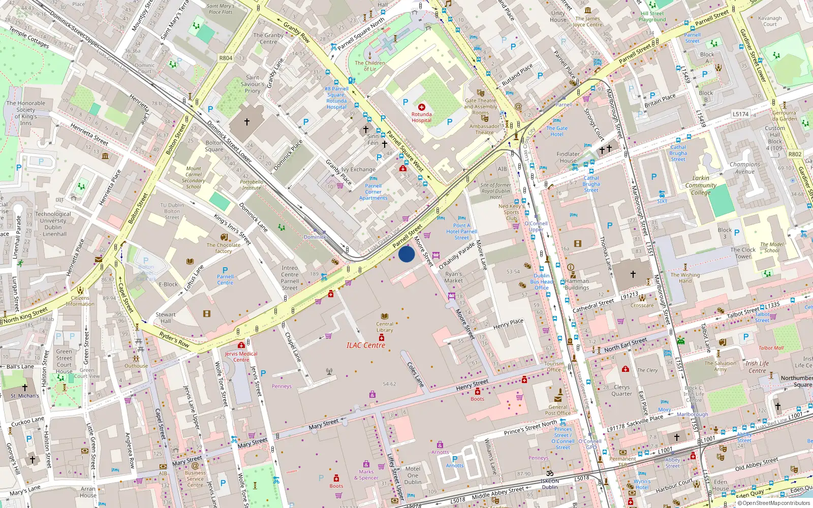 Overhead map showing the location of 124 Greeg Court, Parnell St, Dublin 1
