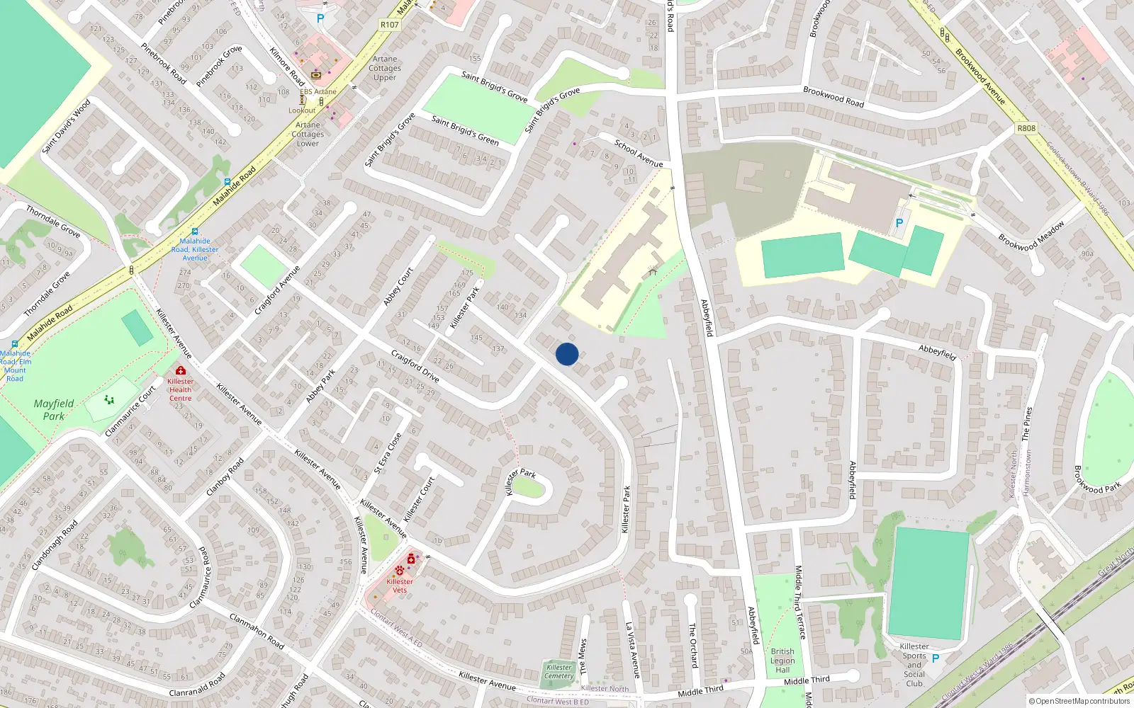 Overhead map showing the location of 124 Killester Park, Dublin 5