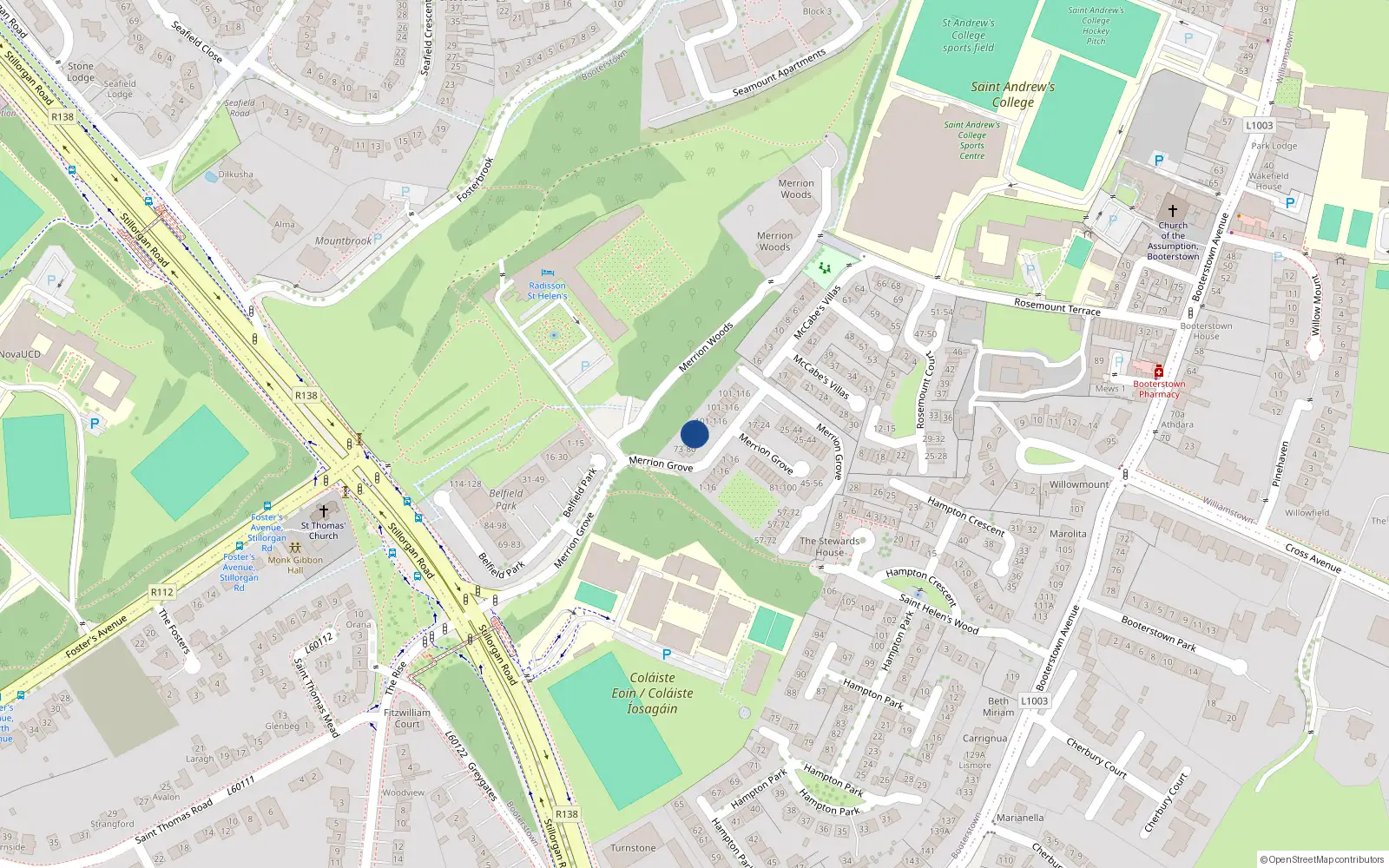 Overhead map showing the location of 124 Merrion Grove, Stillorgan, Dublin