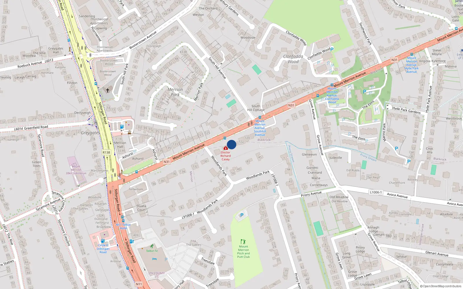 Overhead map showing the location of 124 Mount Merrion Avenue, Blackrock, Dublin