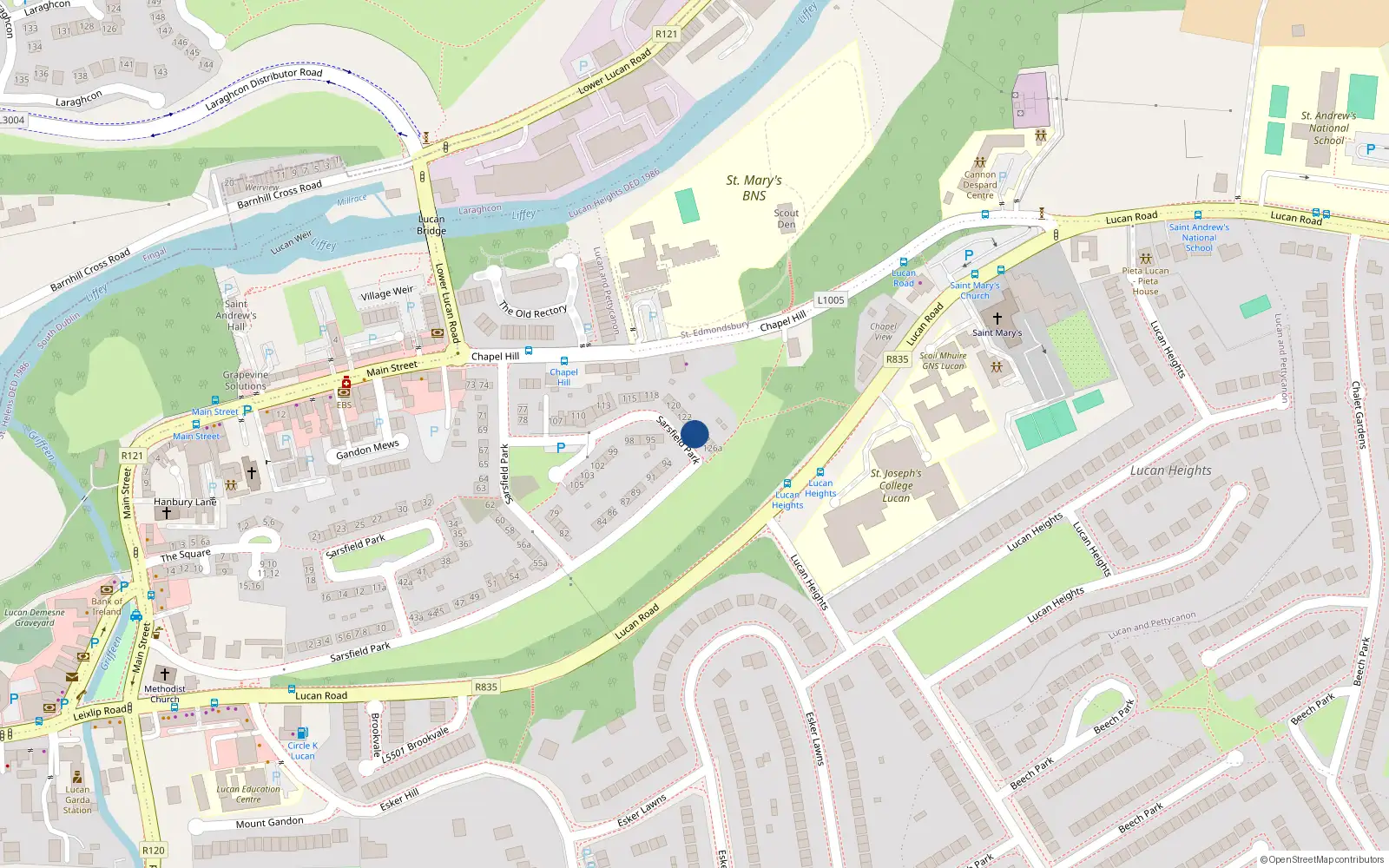 Overhead map showing the location of 124 Sarsfield Park, Lucan, Co Dublin