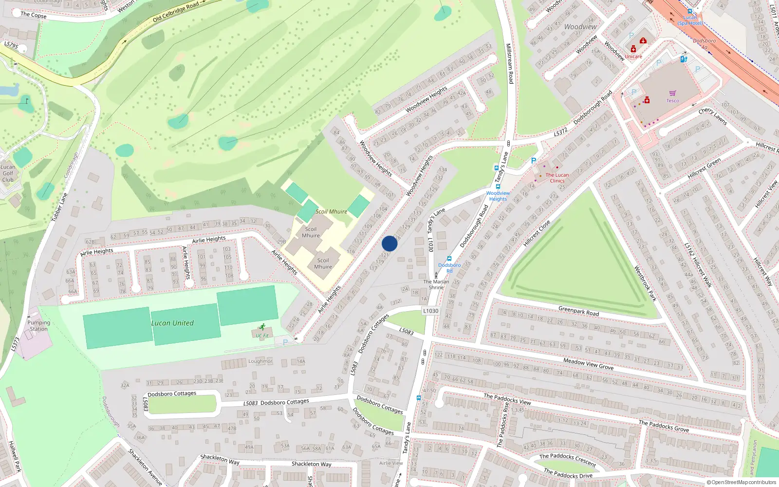 Overhead map showing the location of 124 Woodview Heights, Lucan