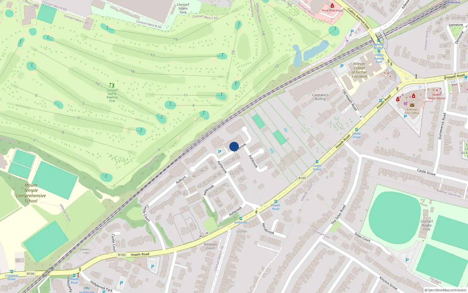 Overhead map showing the location of 125 Ashbrook, Clontarf Dublin 3