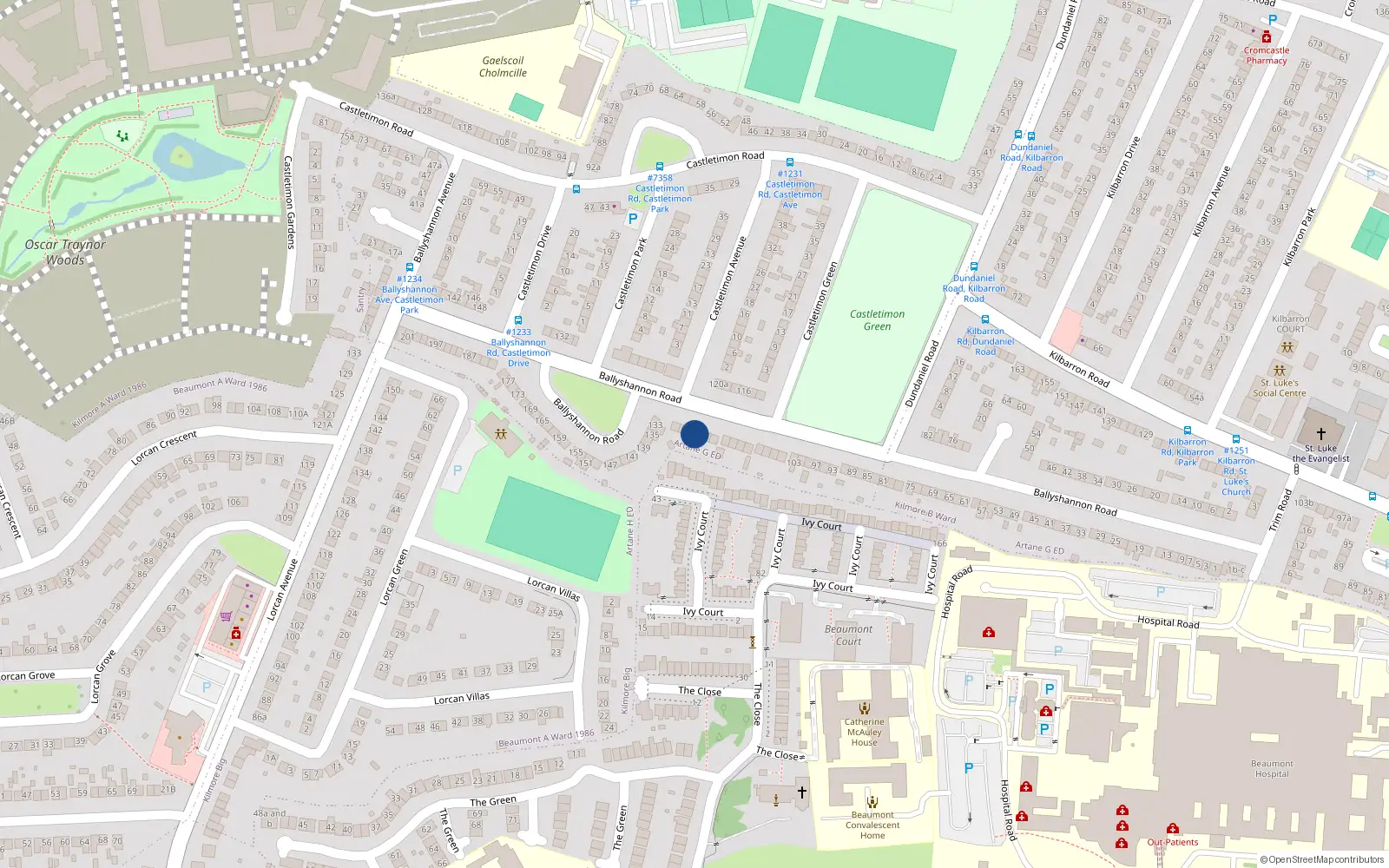 Overhead map showing the location of 125 Ballyshannon Road, Kilmore West, Dublin 5