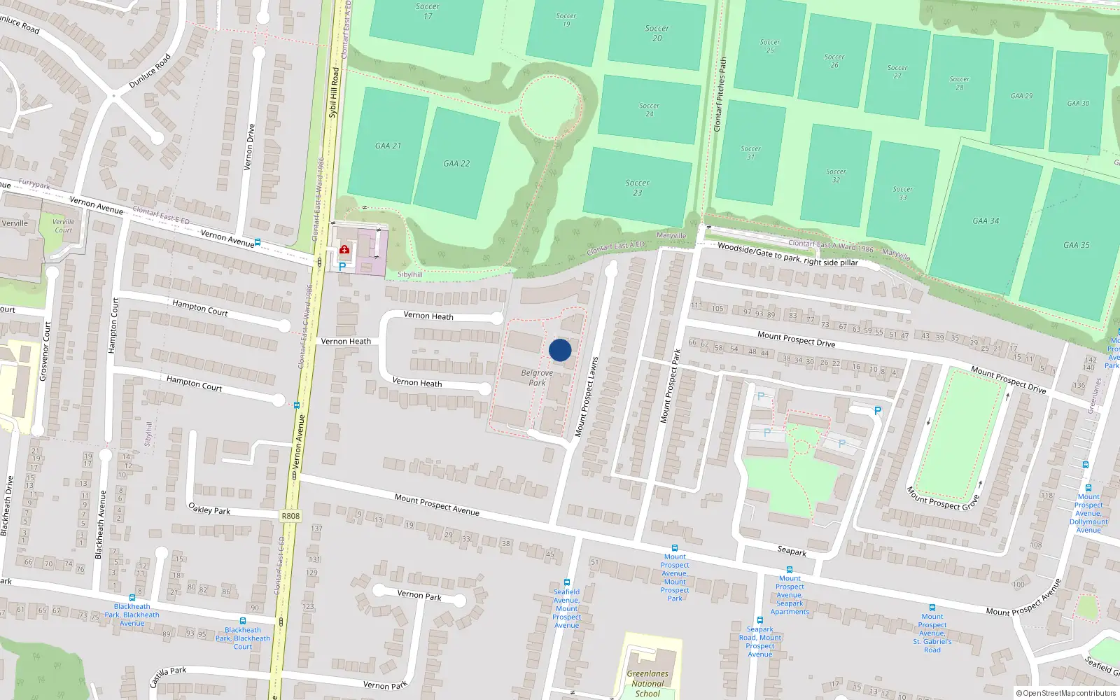Overhead map showing the location of 125 Belgrove Park, Mount Prospect Lawns, Clontarf Dublin 3