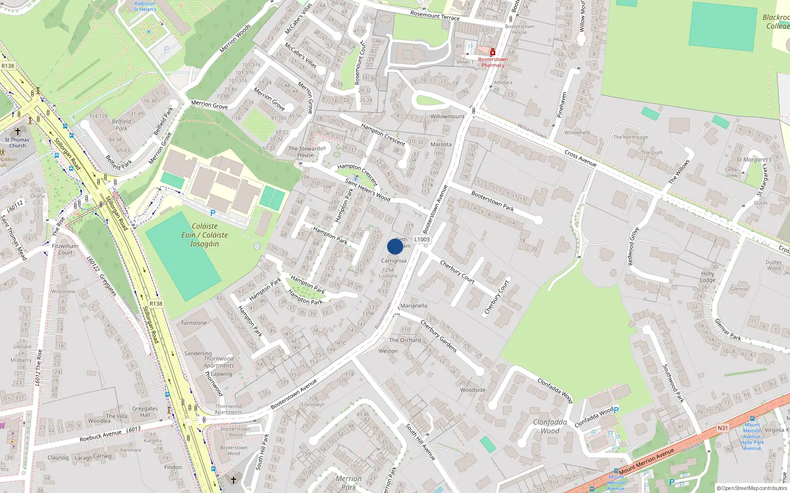 Overhead map showing the location of 125 Booterstown Avenue, Blackrock