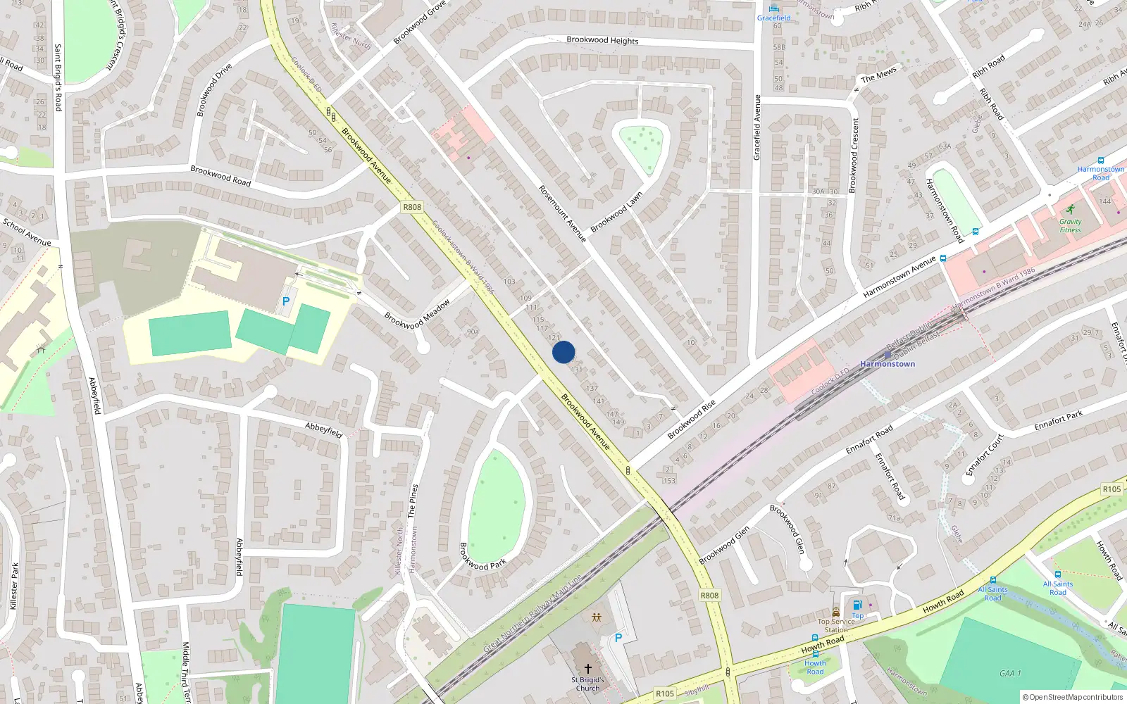 Overhead map showing the location of 125 Brookwood Avenue, Dublin 5