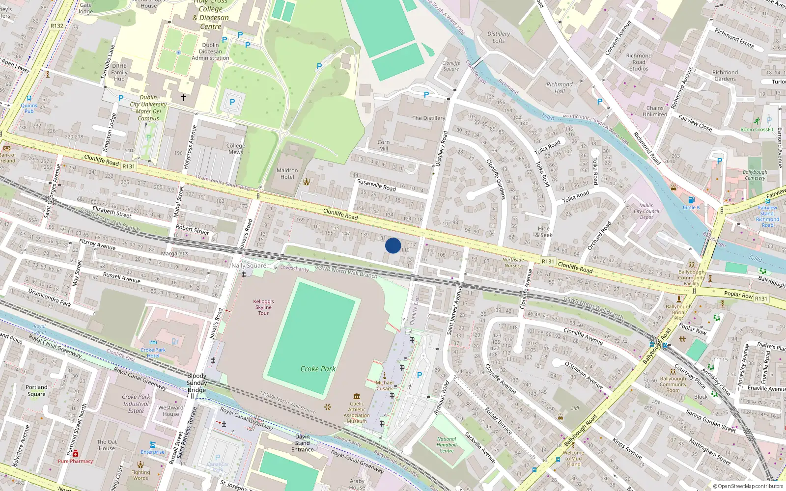 Overhead map showing the location of 125 Clonliffe Road, Dublin 3