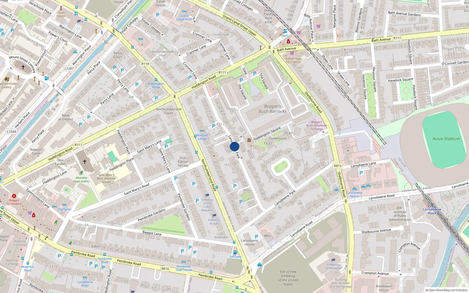 Overhead map showing the location of 125 Lansdowne Park, Dublin 4