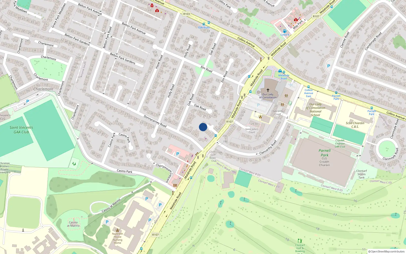 Overhead map showing the location of 125 Malahide Road, Donnycarney, Dublin3