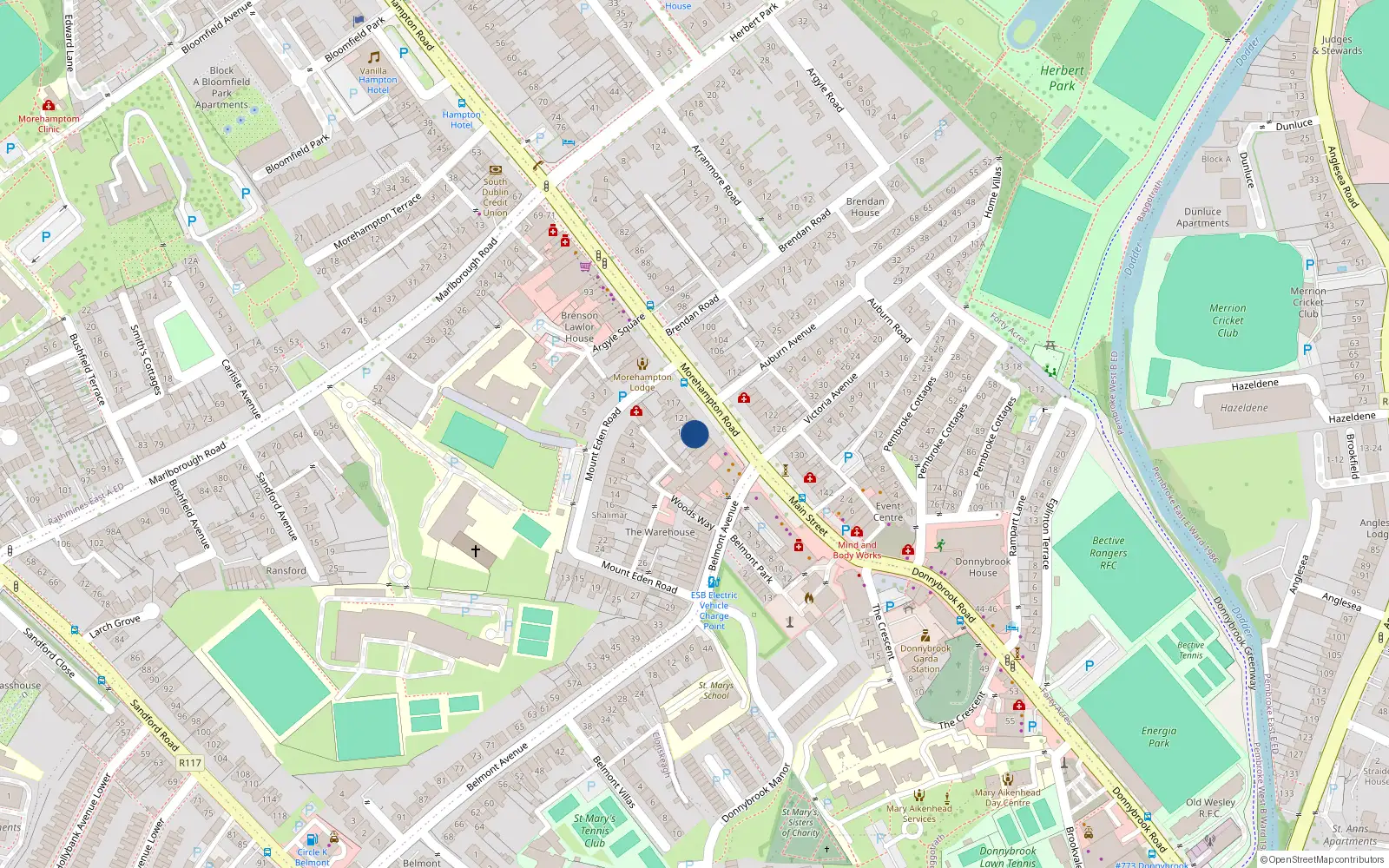 Overhead map showing the location of 125 Morehampton Road, Dublin 4