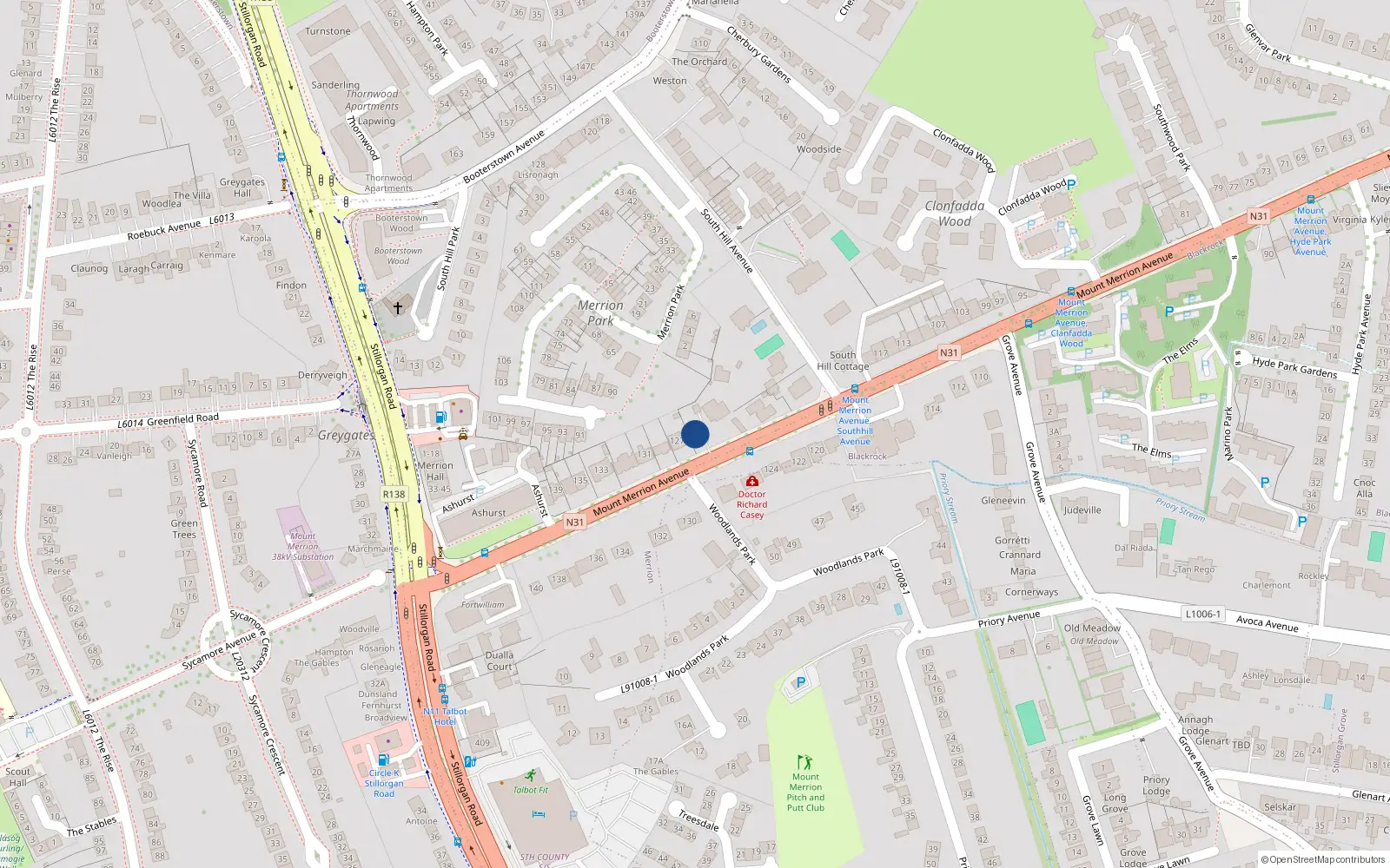 Overhead map showing the location of 125 Mount Merrion Avenue, Blackrock, Dublin