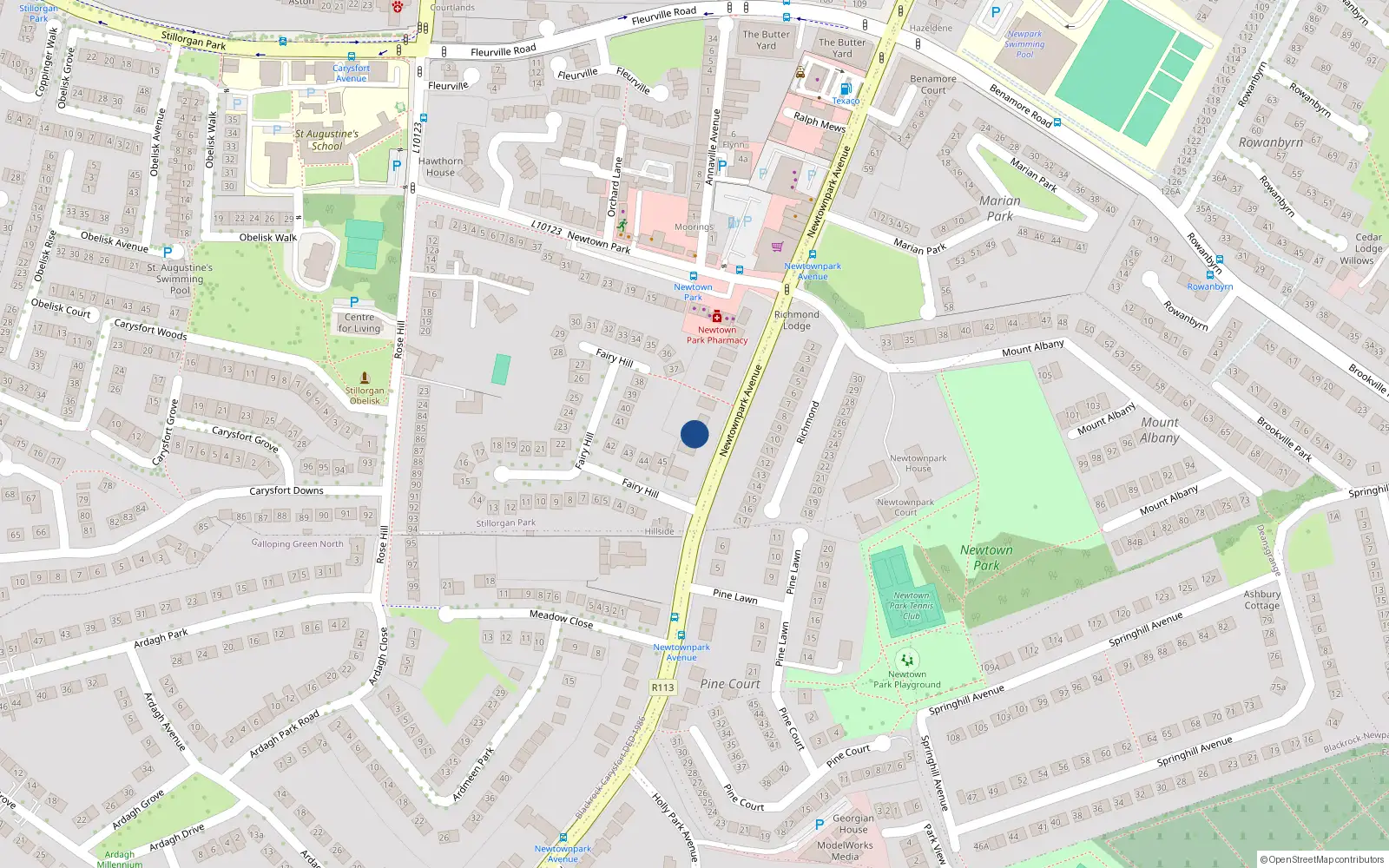 Overhead map showing the location of 125 Newtownpark Avenue, Dublin
