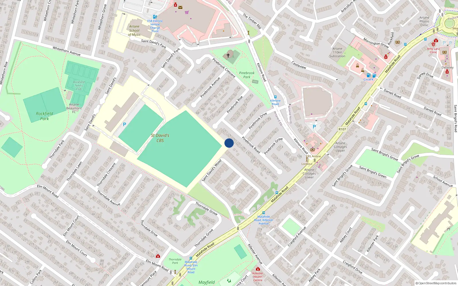 Overhead map showing the location of 125 Pinebrook Road, Dublin 5