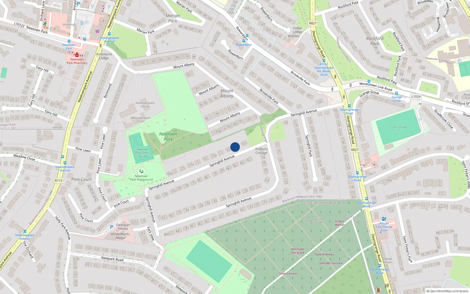 Overhead map showing the location of 125 Springhill Avenue, Blackrock, Co Dublin