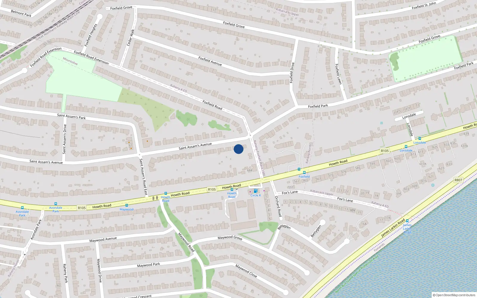 Overhead map showing the location of 125 Saint Assams Avenue, Dublin 5