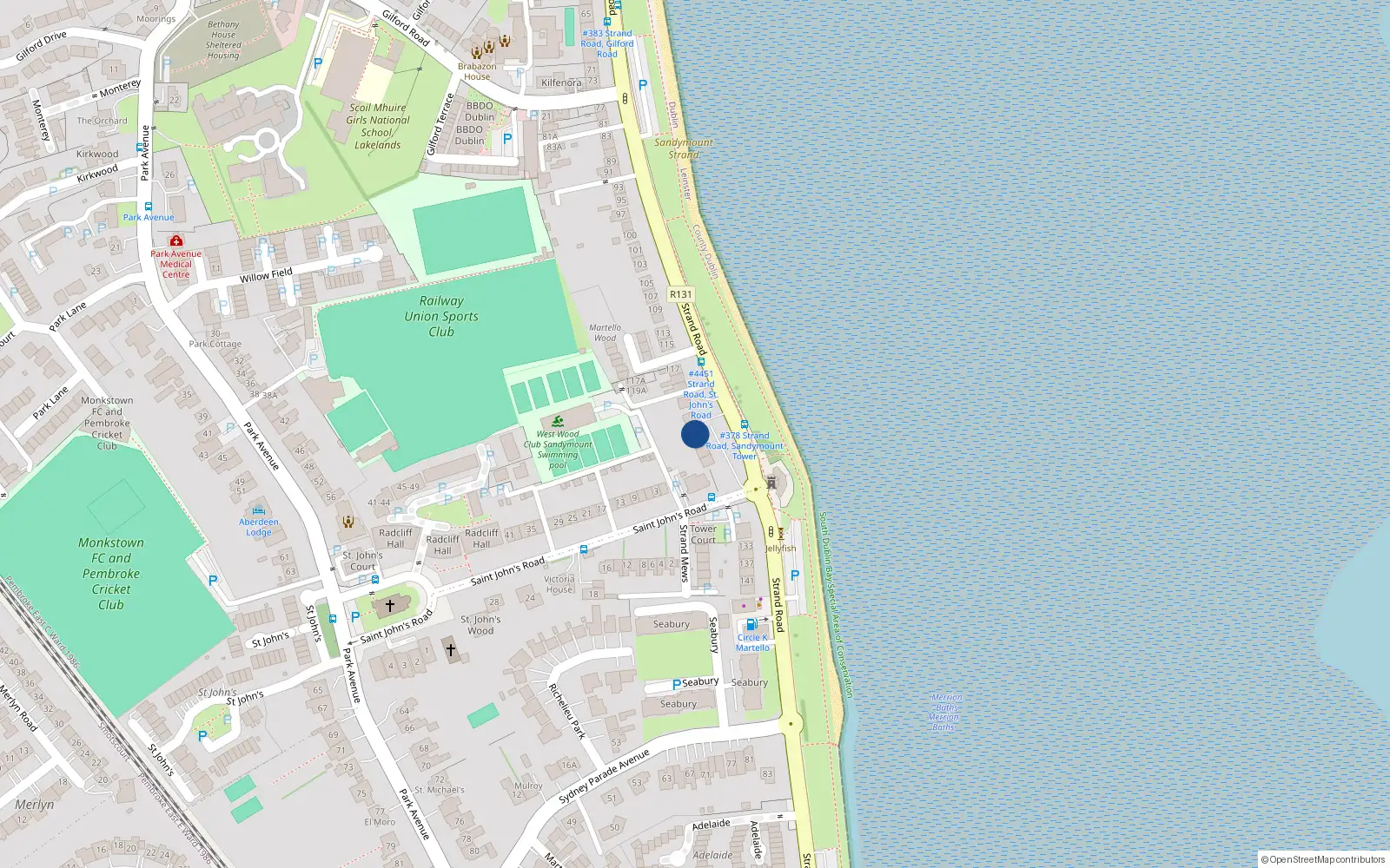 Overhead map showing the location of 125 Strand Road, Sandymount