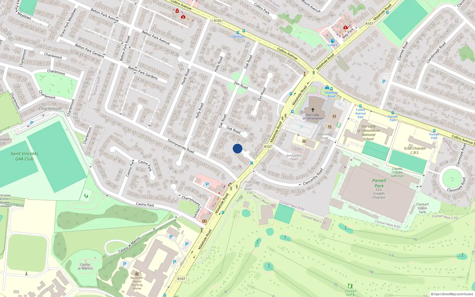 Overhead map showing the location of 125A Malahide Road, Dublin 3