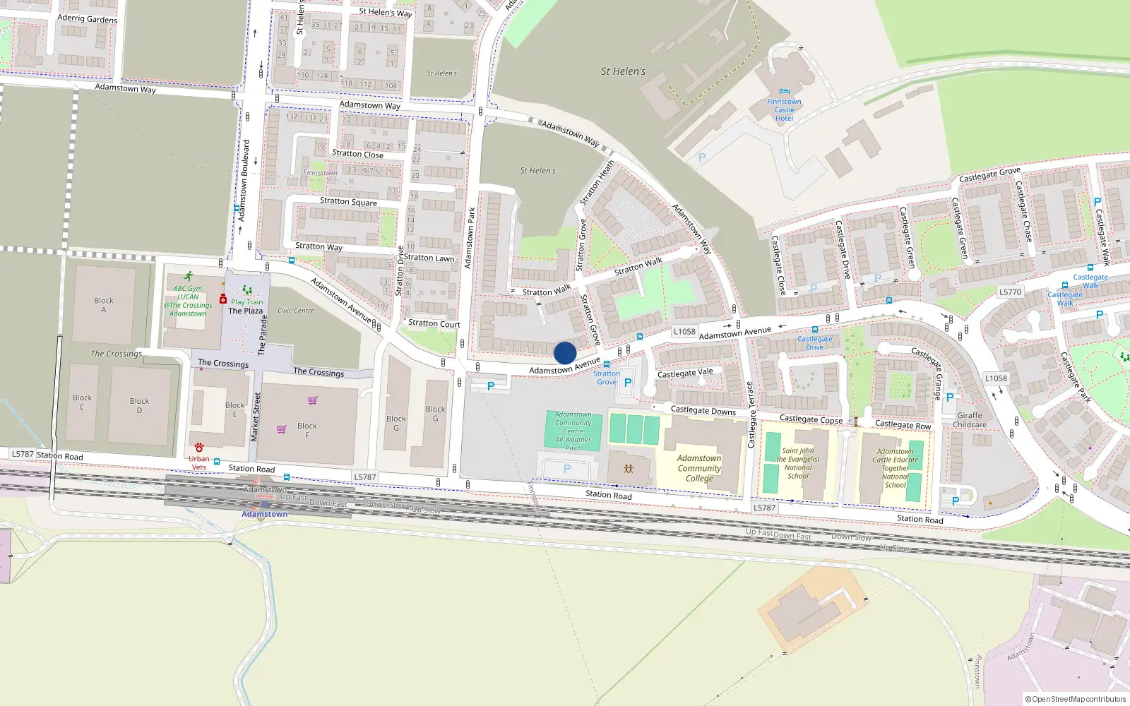 Overhead map showing the location of 126 Adamstown Avenue, Lucan