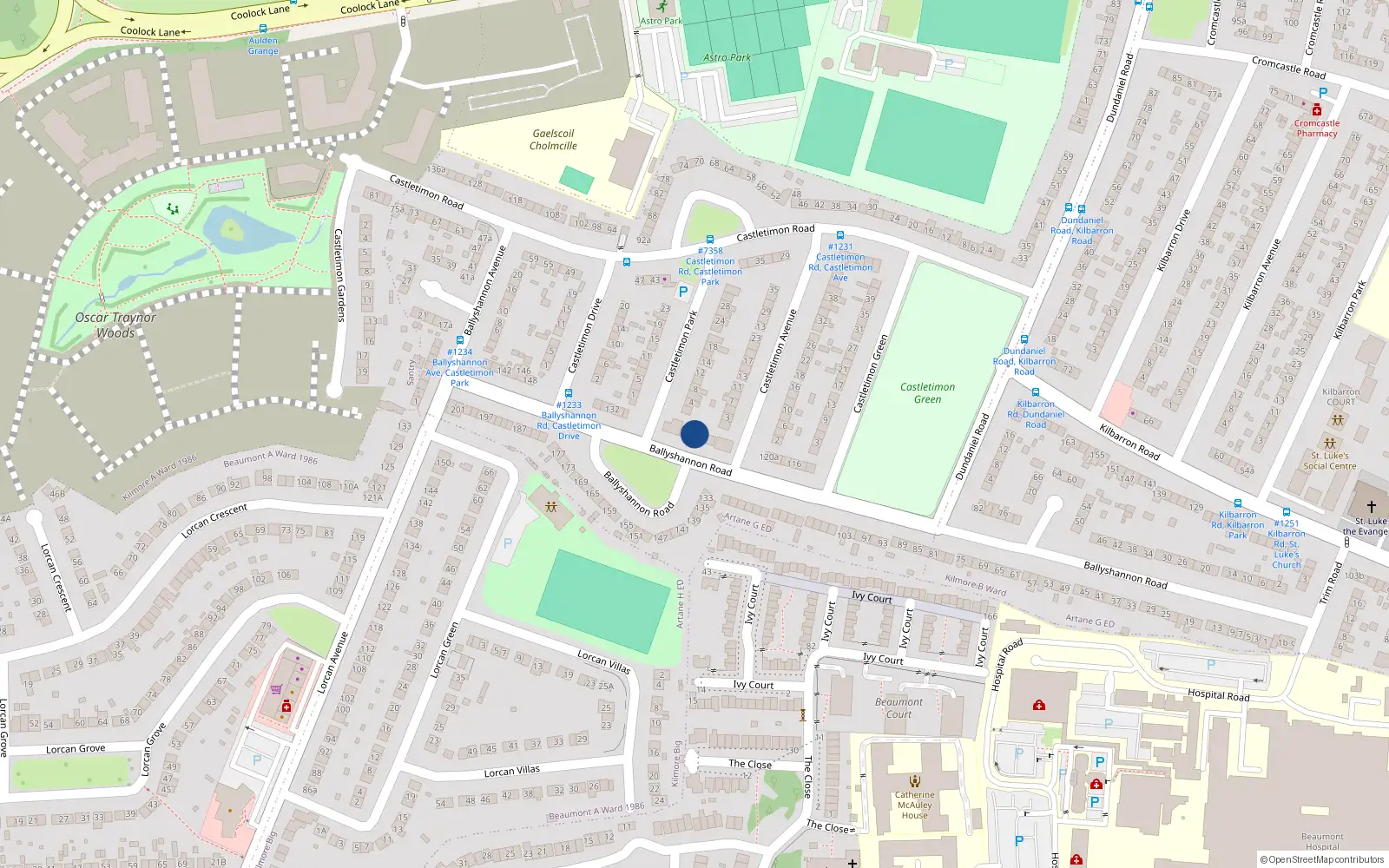 Overhead map showing the location of 126 Ballyshannon Road, Dublin 5