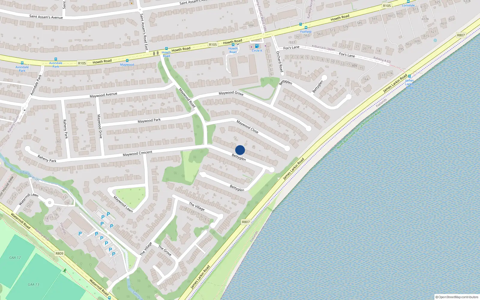 Overhead map showing the location of 126 Bettyglen, Raheny, Dublin 5