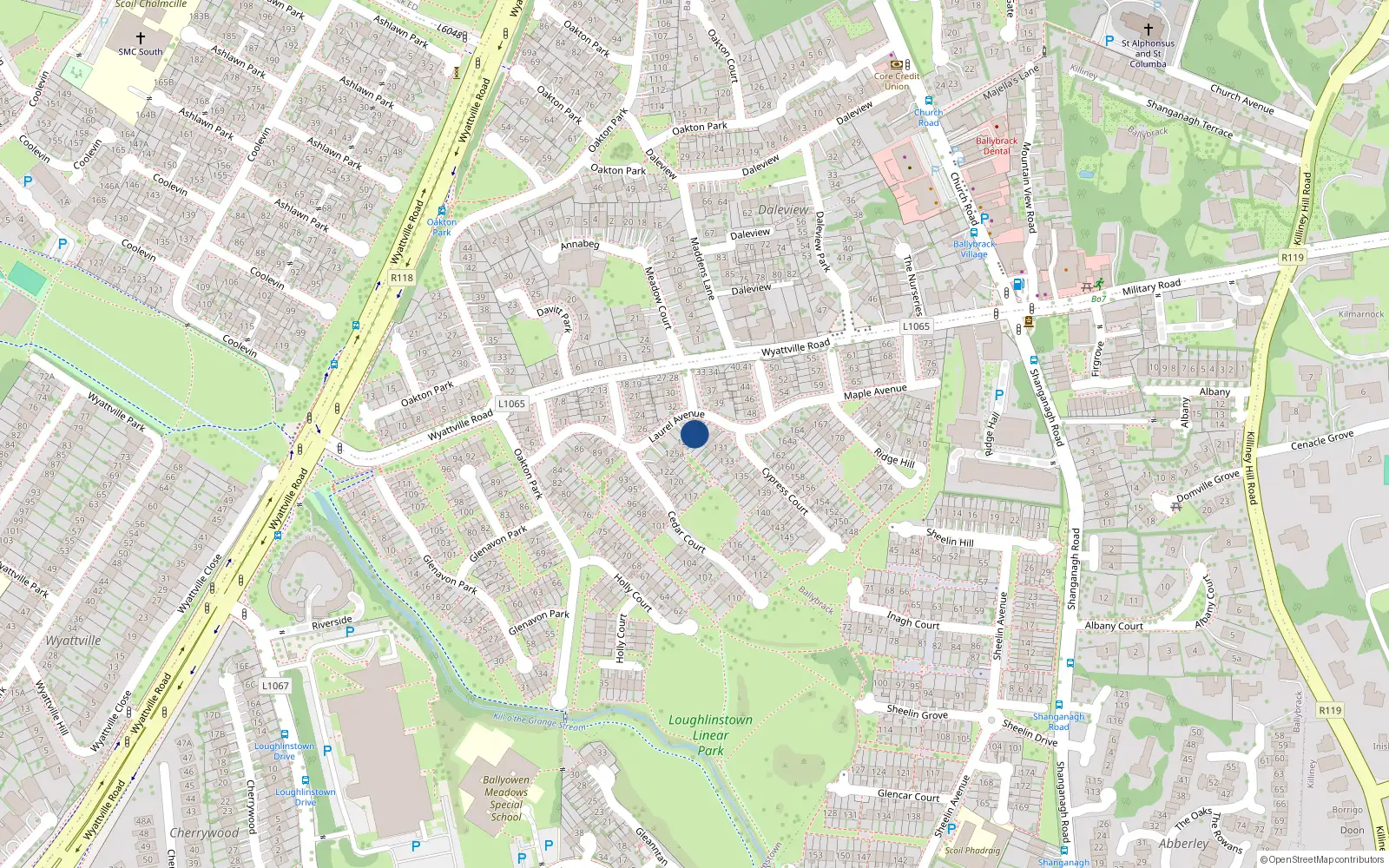 Overhead map showing the location of 126 Cedar Court, Ballybrack