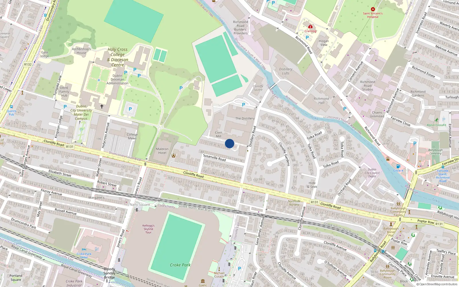Overhead map showing the location of 126 Corn Mill Row, Drumcondra Dublin 3