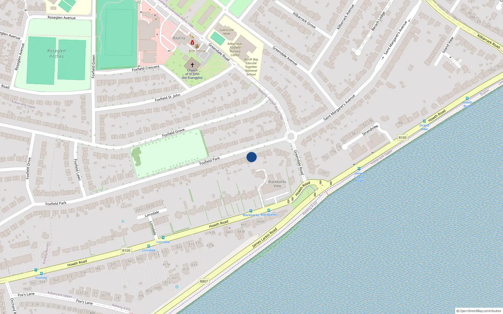 Overhead map showing the location of 126 Foxfield Park, Raheny, Dublin 5