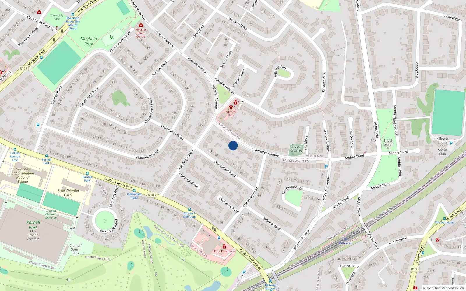 Overhead map showing the location of 126 Killester Avenue, Killester, Dublin 5